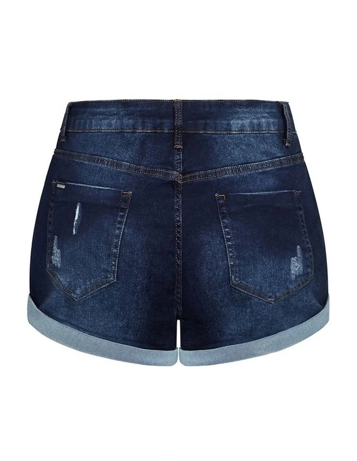 Denim Cuff Short in Dark Wash image 4