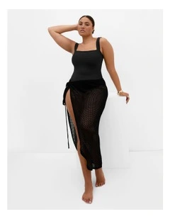 Poolside Crochet Knit Sarong in Black