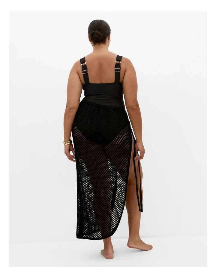 Poolside Crochet Knit Sarong in Black image 2