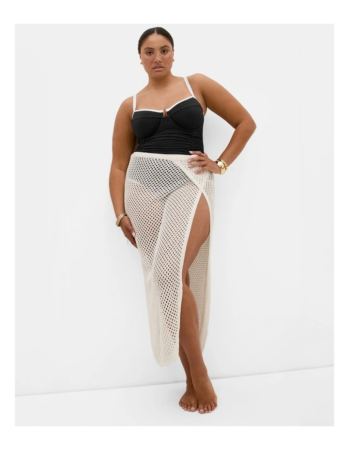 Poolside Crochet Knit Sarong in Ivory image 1