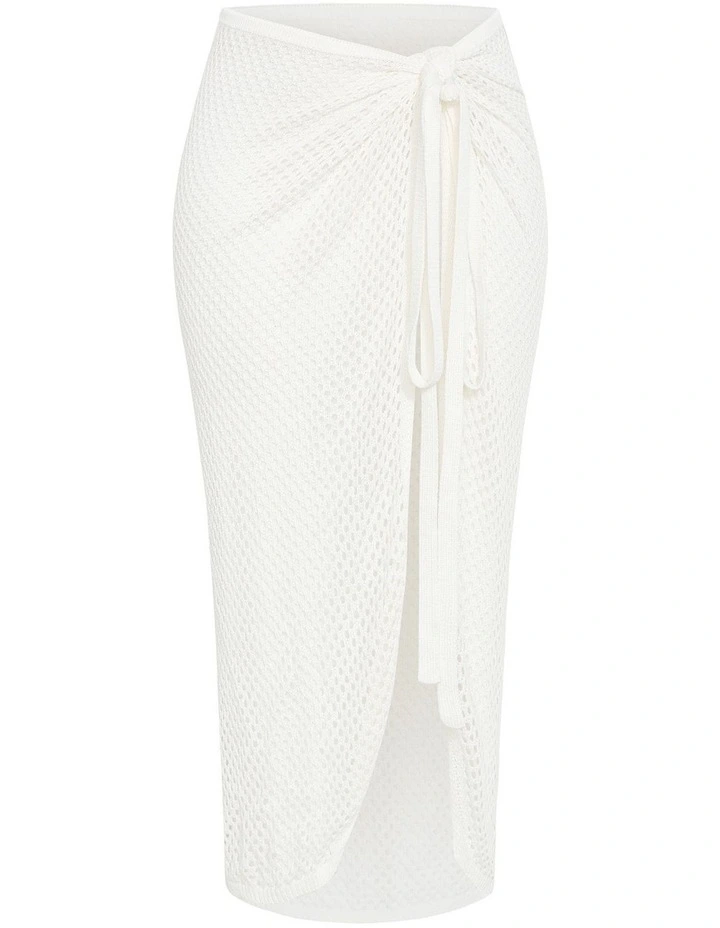Poolside Crochet Knit Sarong in Ivory image 3