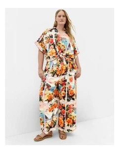 Print Wide Leg Pant in Cream