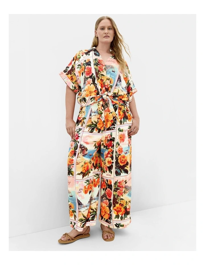 Print Wide Leg Pant in Cream image 1