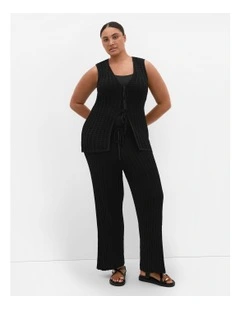 Crochet Knit Tie Vest in Black