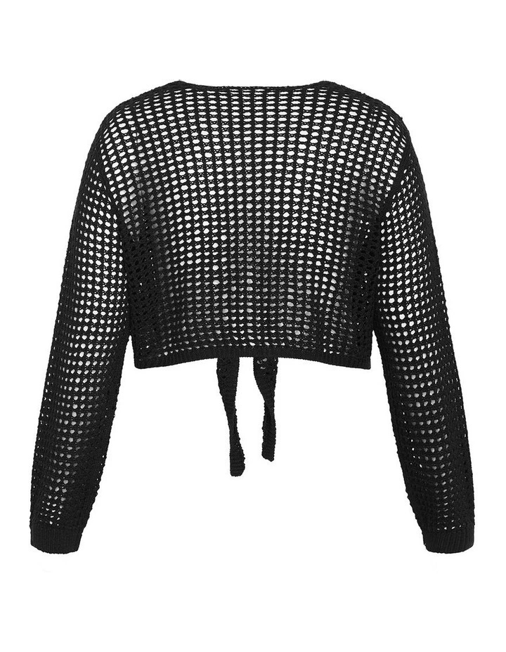 Crochet Tie Front Cover Up in Black image 4