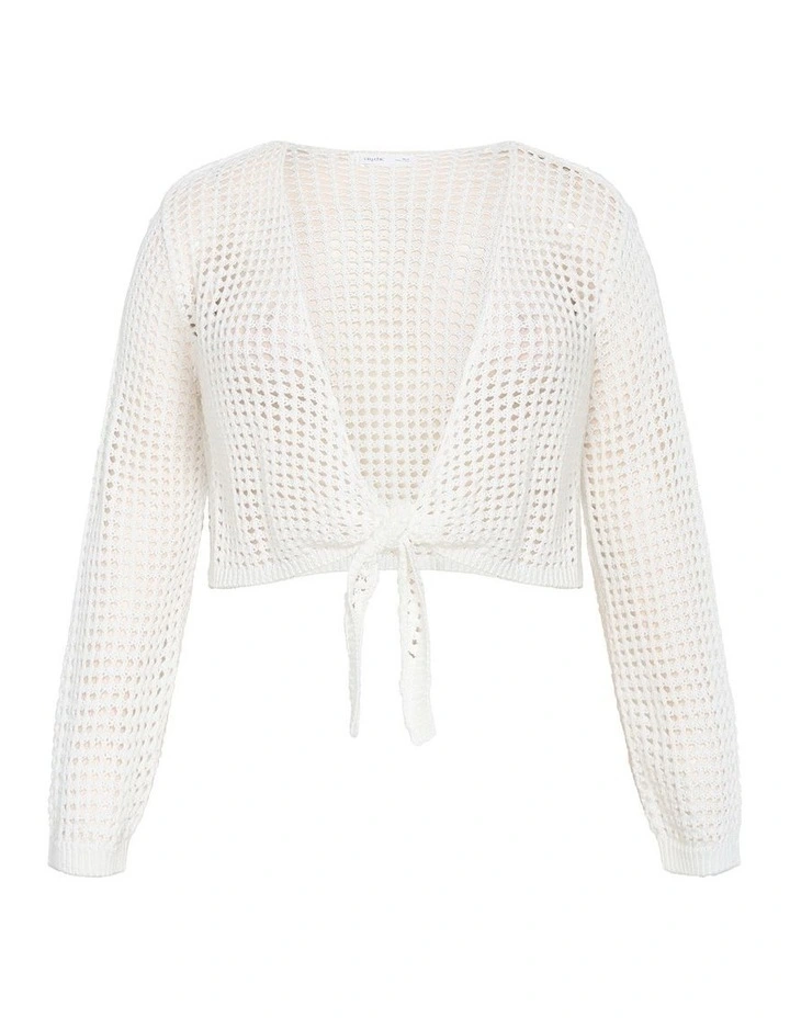 Crochet Tie Front Cover Up in Ivory image 3