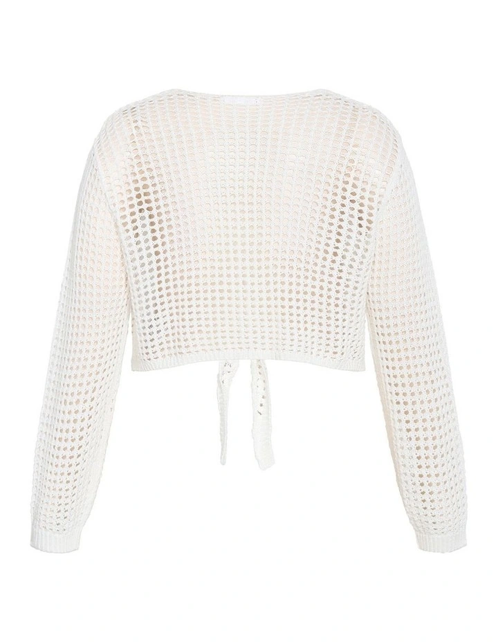 Crochet Tie Front Cover Up in Ivory image 4