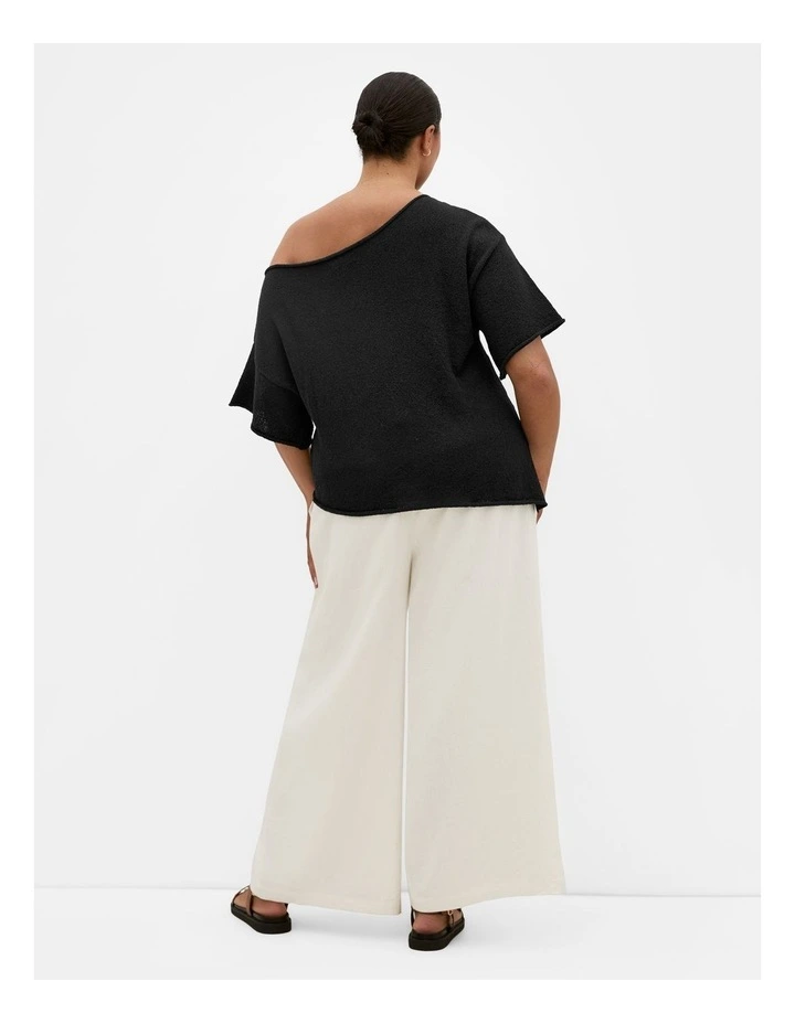 One Shoulder Knit Top in Black image 2