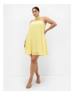 Aida Strapless Pleat Mini Dress in Lemon Zest