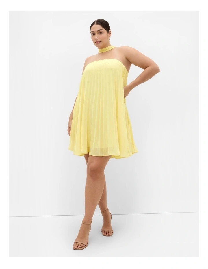 Aida Strapless Pleat Mini Dress in Lemon Zest image 1