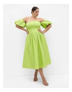 Rosalee Puff Sleeve Midi Dress in Pistachio