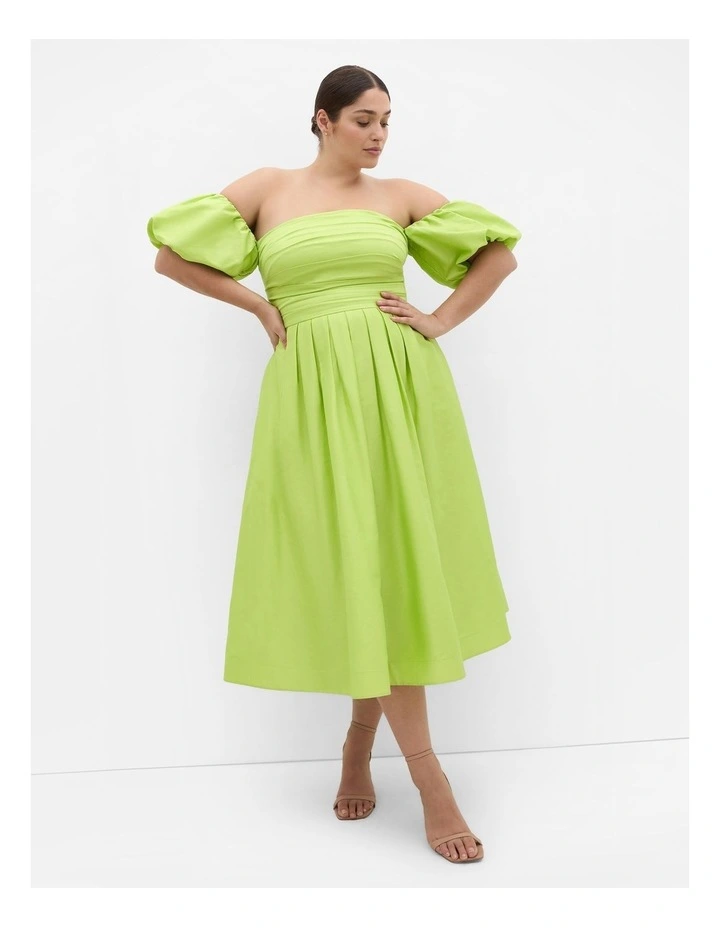 Rosalee Puff Sleeve Midi Dress in Pistachio image 1