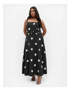 Collins Spot Print Belted Maxi Dress in Black