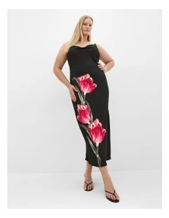 Averi Placement Slip Dress in Black