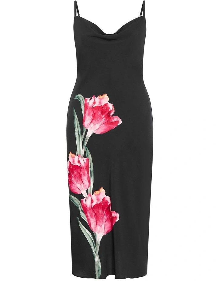 Averi Placement Slip Dress in Black image 3