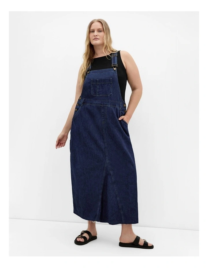 Pinafore Denim Maxi Dress in Dark Wash image 1