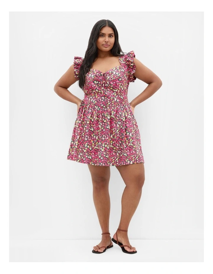 Garden Ditsy Print Ruffle Mini Dress in Pink image 1