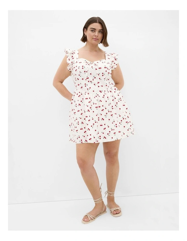 Cherry Print Mini Dress in Ivory image 1