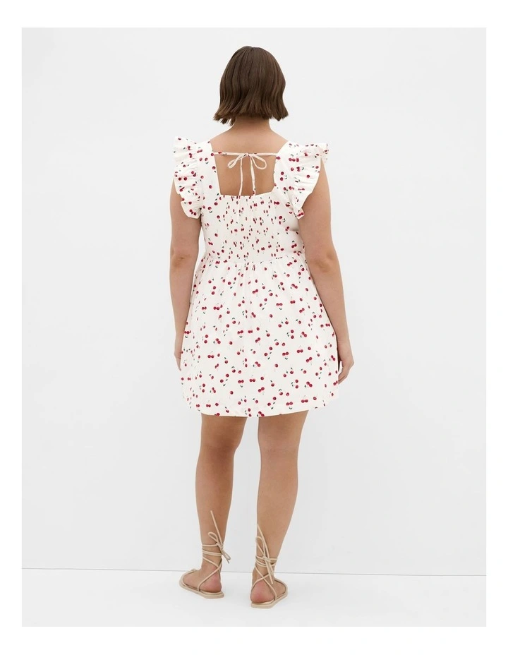 Cherry Print Mini Dress in Ivory image 2