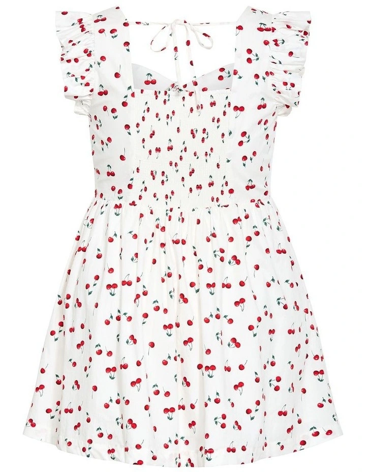 Cherry Print Mini Dress in Ivory image 4