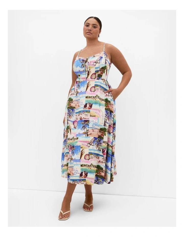 Billie Placement Print Midi Dress in Multi image 1