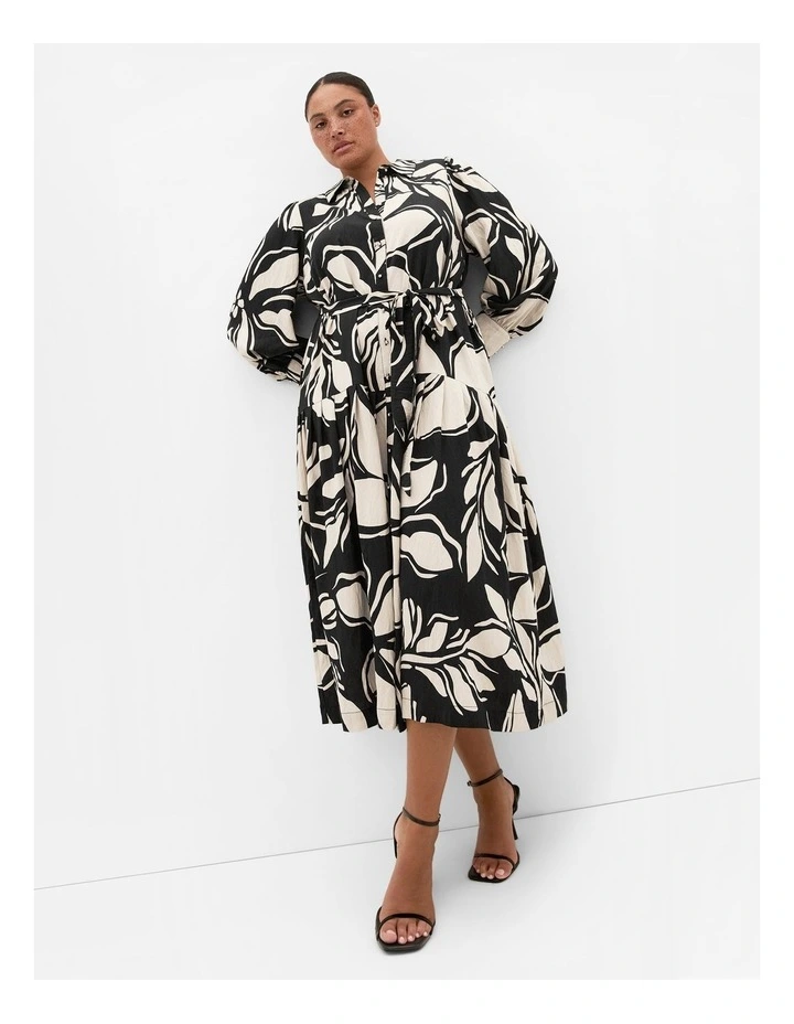 Kinsley Mono Print Midi Dress in Bone image 1