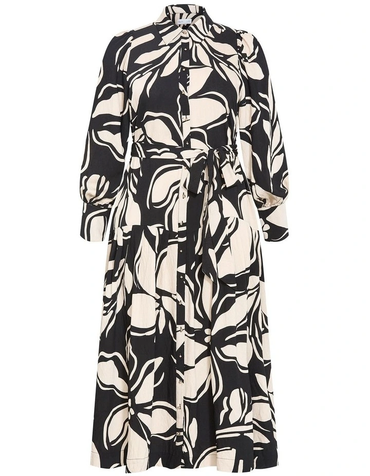 Kinsley Mono Print Midi Dress in Bone image 3