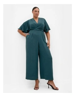 Braelynn V Neck Jumpsuit in Emerald