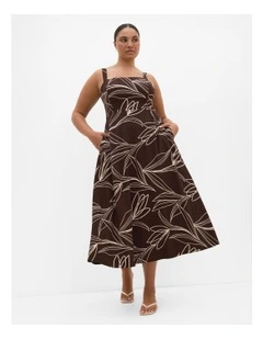 Athena Print Midi Dress in Chocolate