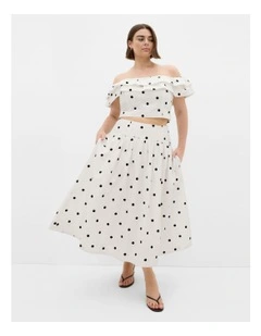 Kaia Polka Dot Midi Skirt in White
