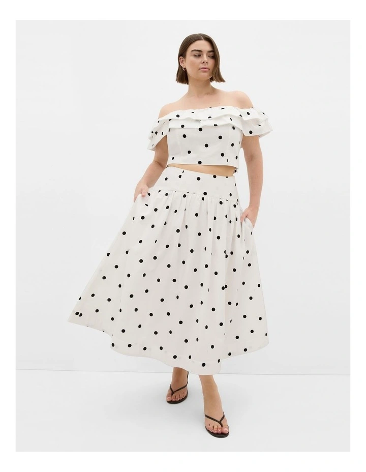 Kaia Polka Dot Midi Skirt in White image 1