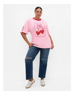 Mon Amour Oversized Tee in Light Pink
