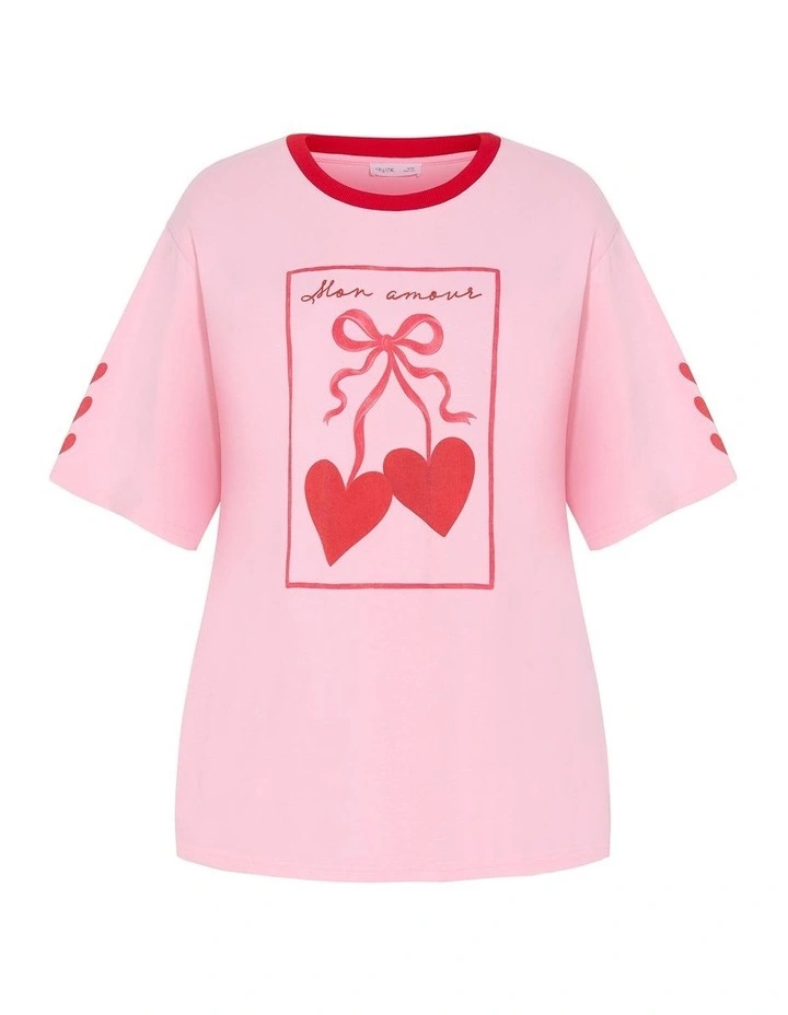 Mon Amour Oversized Tee in Light Pink image 3