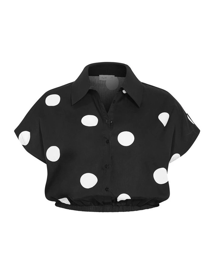 Vacay Polka Dot Print Shirt in Black image 3