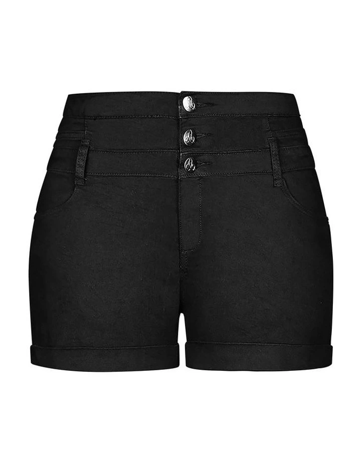 Short Hi Waist Denim Short in Black image 3