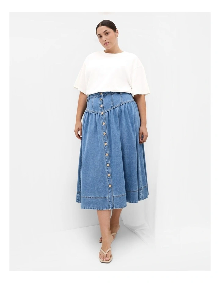 Ari Denim Midi Skirt in Light Wash image 1