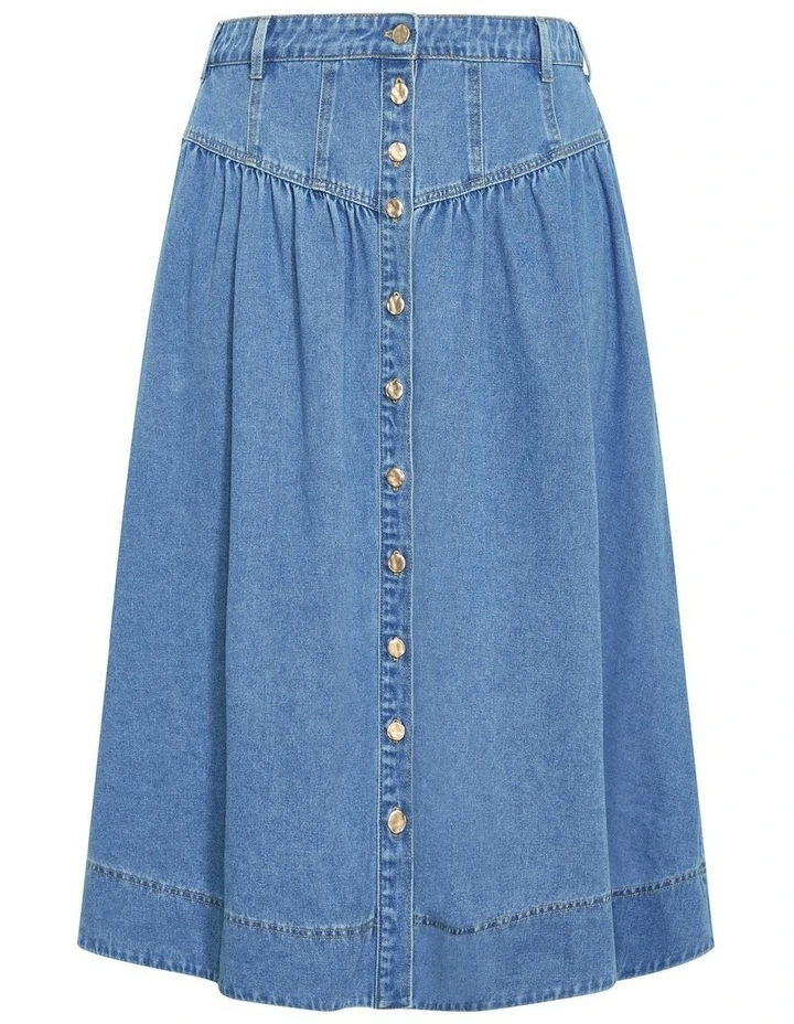 Ari Denim Midi Skirt in Light Wash image 3