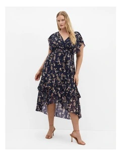 Demure Floral Maxi Dress in Dark Navy