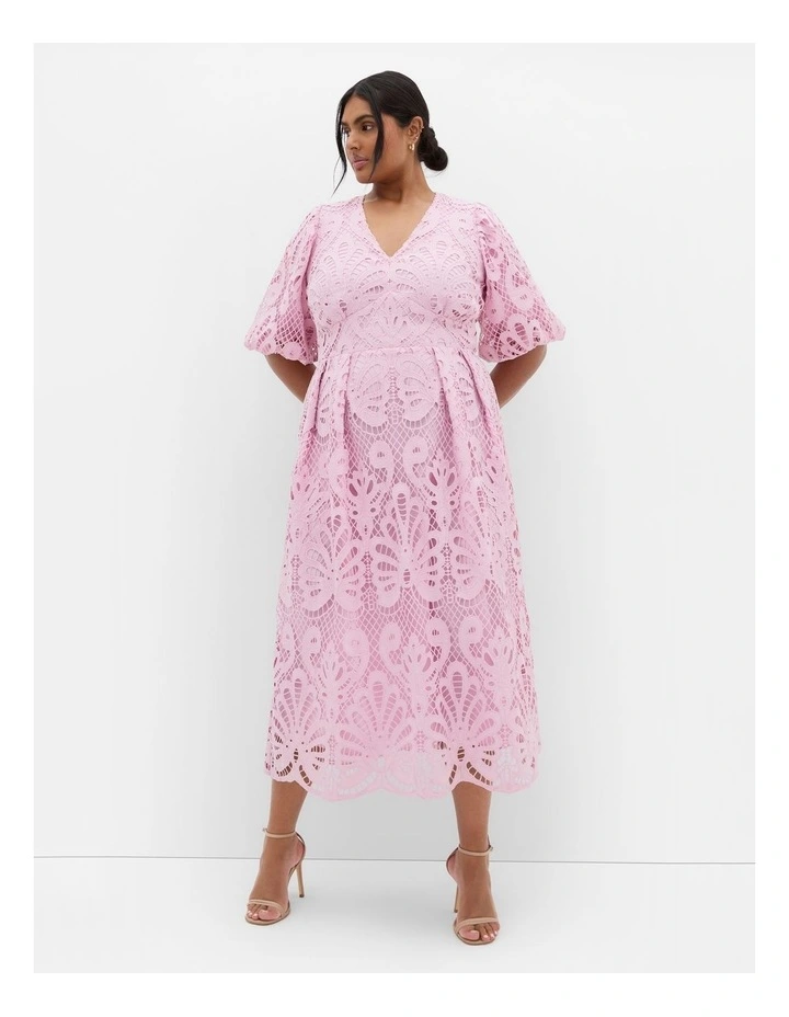 Kylee Embroidered Midi Dress in Soft Rose image 1