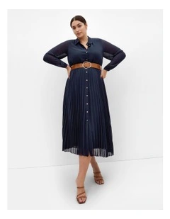 Honey Lane Pleat Midi Dress in Navy
