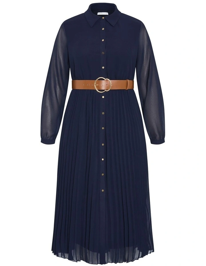 Honey Lane Pleat Midi Dress in Navy image 3