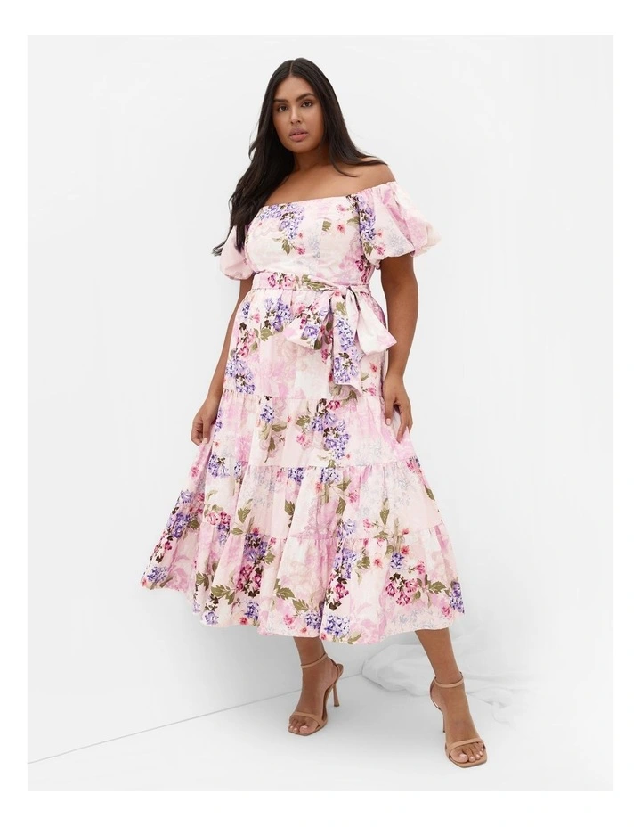 Aliyah Print Midi Dress in Light Pink image 1