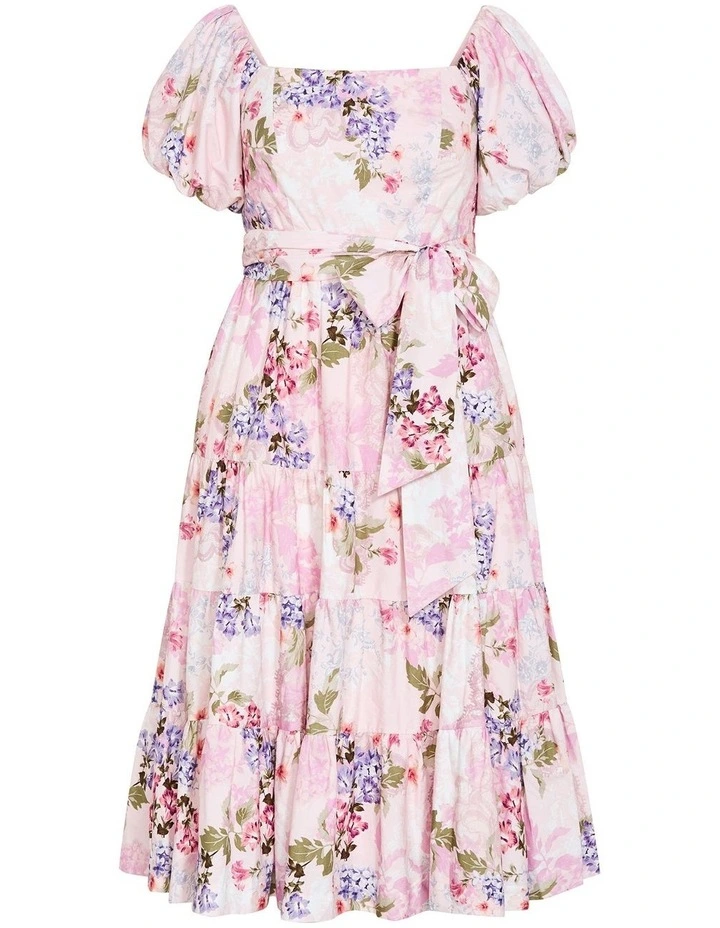 Aliyah Print Midi Dress in Light Pink image 3