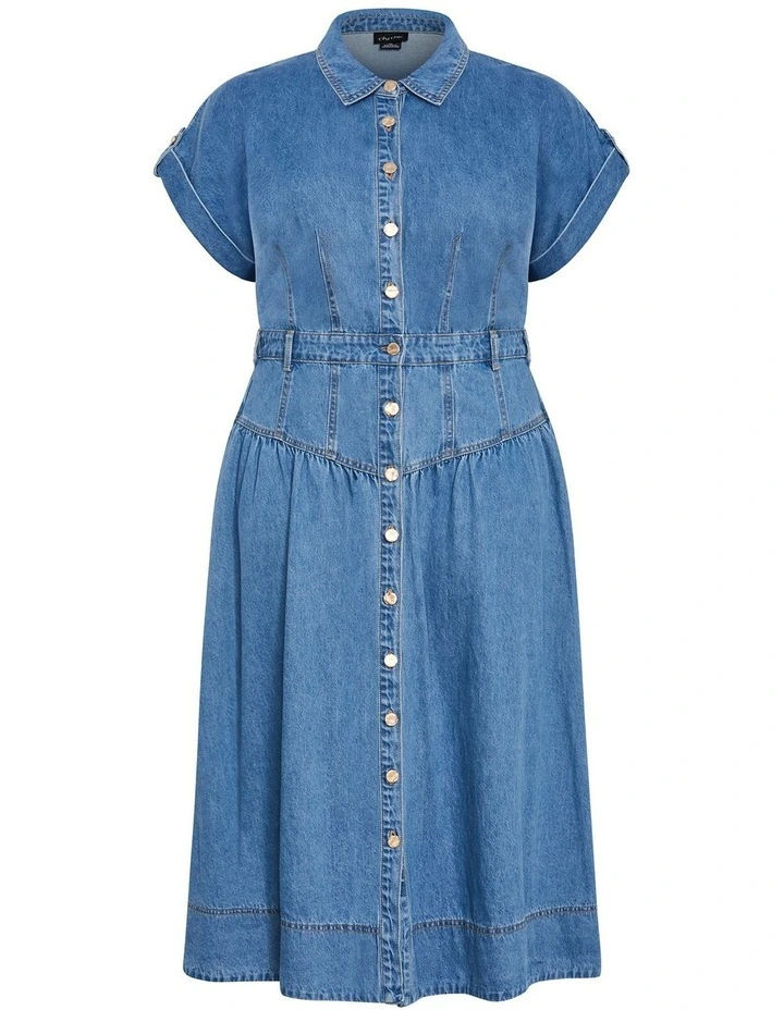 Ari Midi Dress in Denim Light Wash image 3