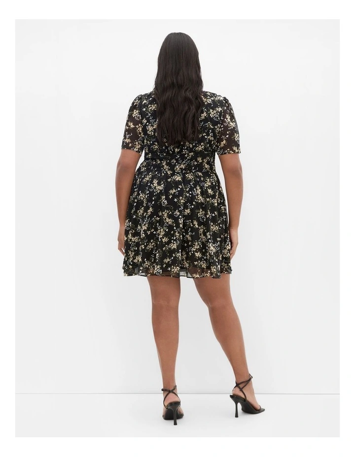 Cara Ditsy Print Mini Dress in Black image 2