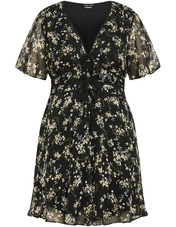 Cara Ditsy Print Mini Dress in Black image 3