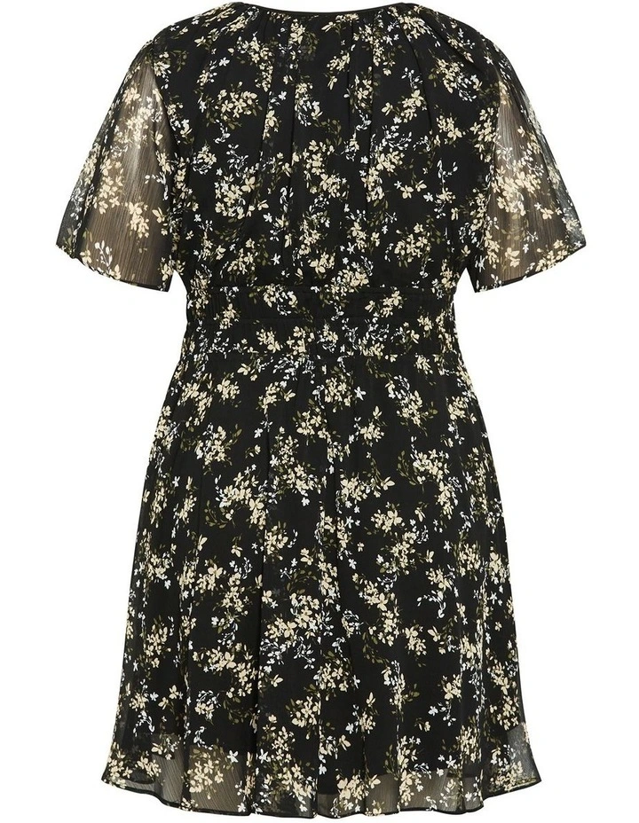 Cara Ditsy Print Mini Dress in Black image 4