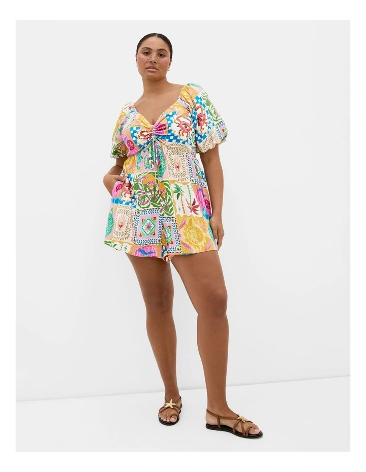 Positano Print Playsuit in Pink image 1