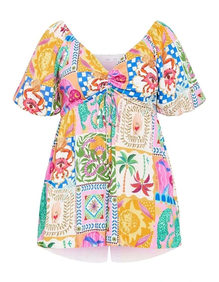 Positano Print Playsuit in Pink image 3