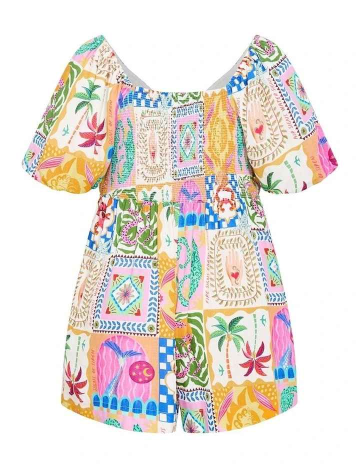 Positano Print Playsuit in Pink image 4